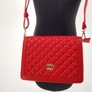Crossbody handbag red quilted synthetic leather